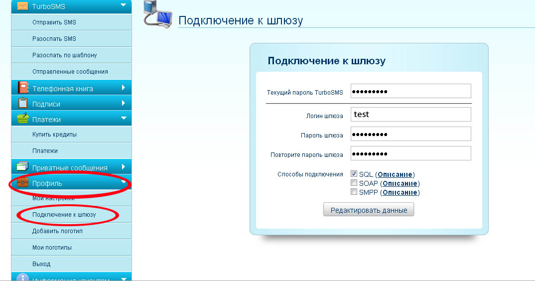 Подключение к шлюзу